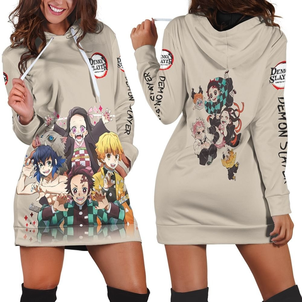 Anime Kimetsu No Yaiba Tanjiro And Nezuko And Inosuke Hoodie Dress Sweater Dress Sweatshirt Dress