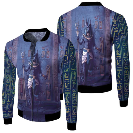 Anubis Egypt Pharaoh Fleece Bomber Jacket