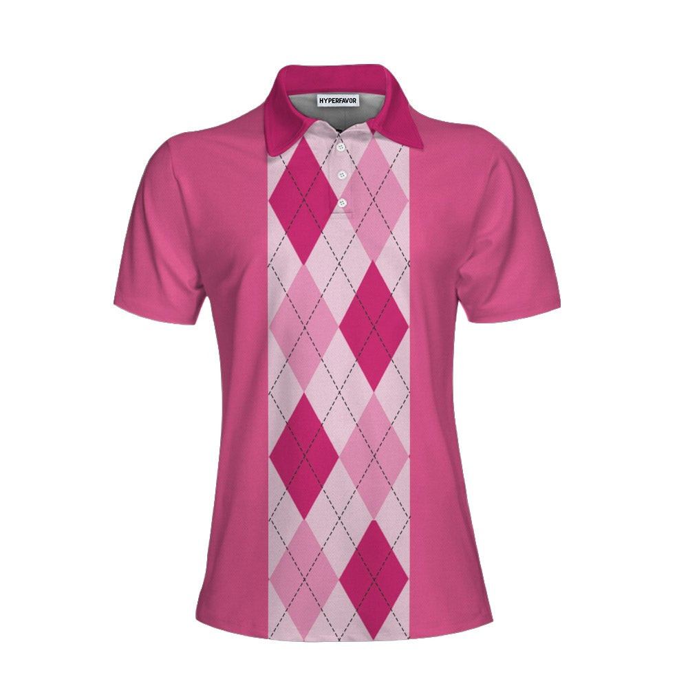 Anytime Is A Good Time For Golf Short Sleeve Women Polo Shirt Pink Argyle Pattern Golf Shirt For Female Golfers