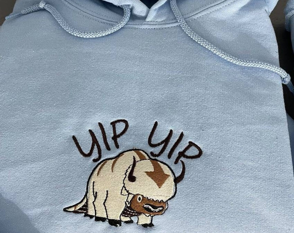 Appa Avatar Embroidered Hoodie Bison Custom Design Hooded Sweatshirt Yip Yip Appa Hoodie