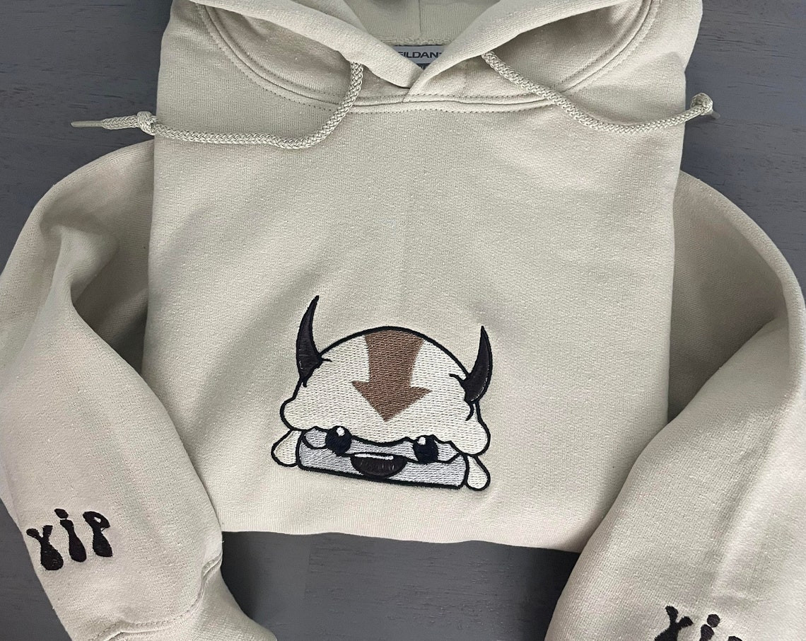 Appa Avatar Embroidered Hoodie Bison Custom Design Hoodie Yip Yip Appa Embroidery