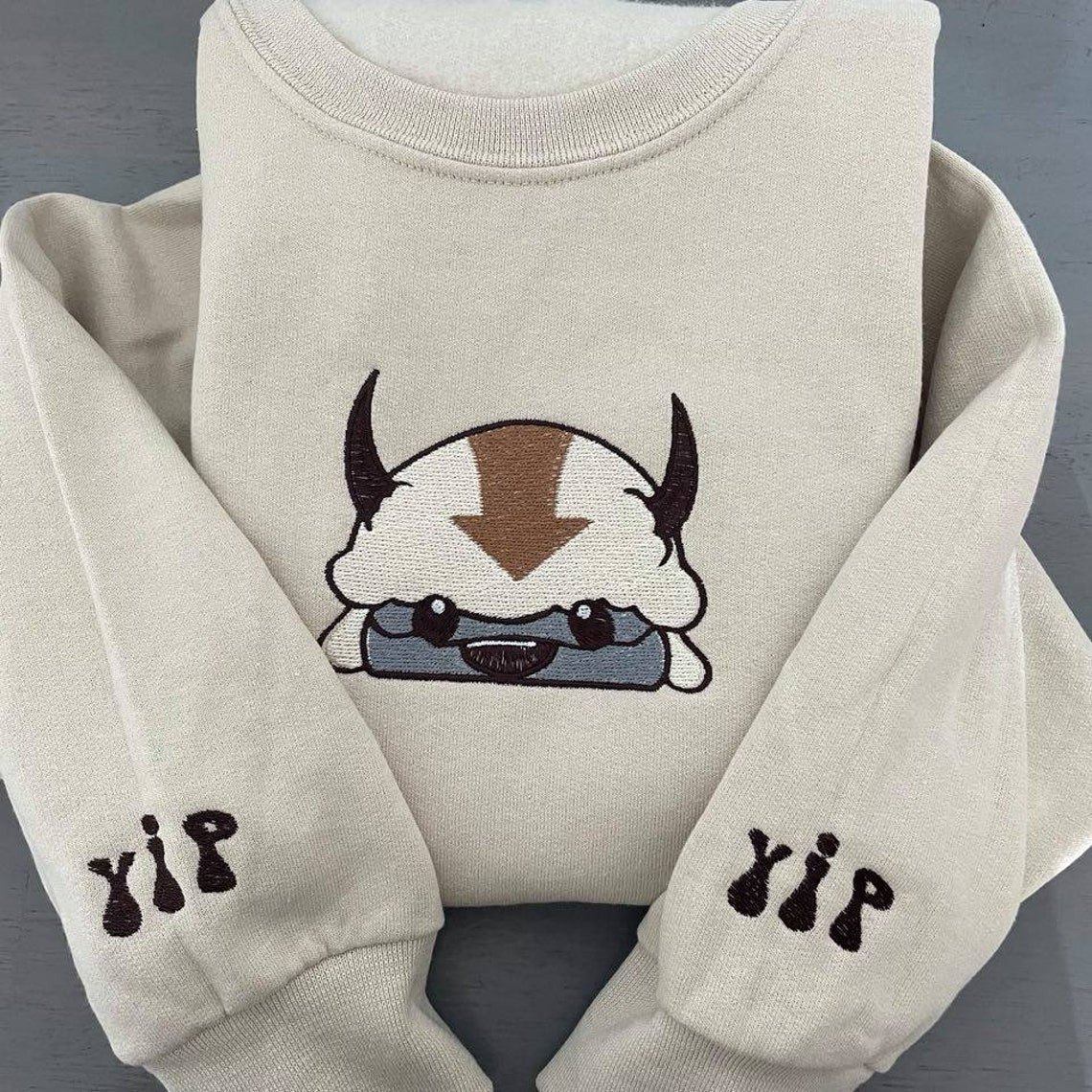 Appa Avatar Embroidered Sweatshirt Bison Custom Design Sweatshirt Yip Yip Appa Sweatshirt