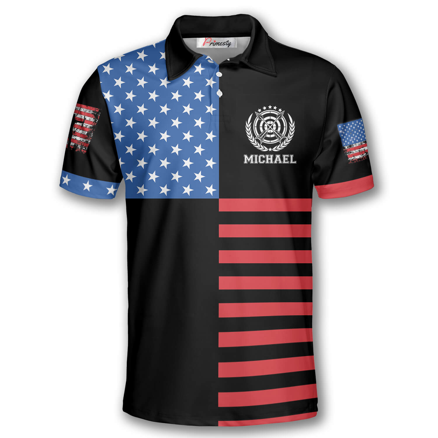 Archery American Flag Logo Custom Polo Archery Shirts for Men