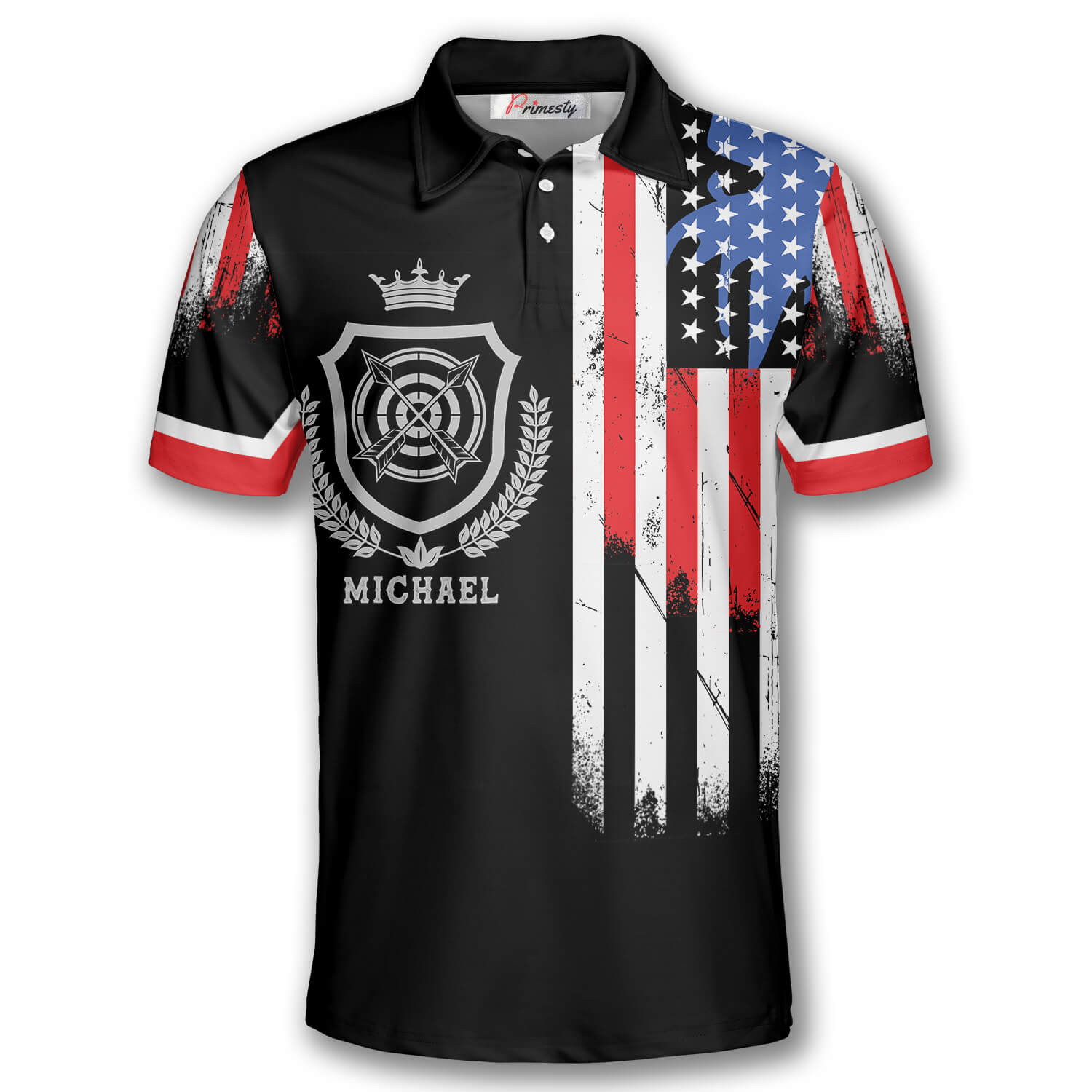 Archery Crown Emblem American Flag Custom Polo Archery Shirts for Men