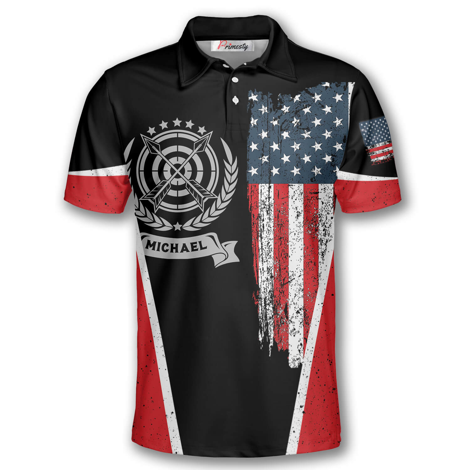 Archery Emblem American Flag Custom Polo Archery Shirts for Men