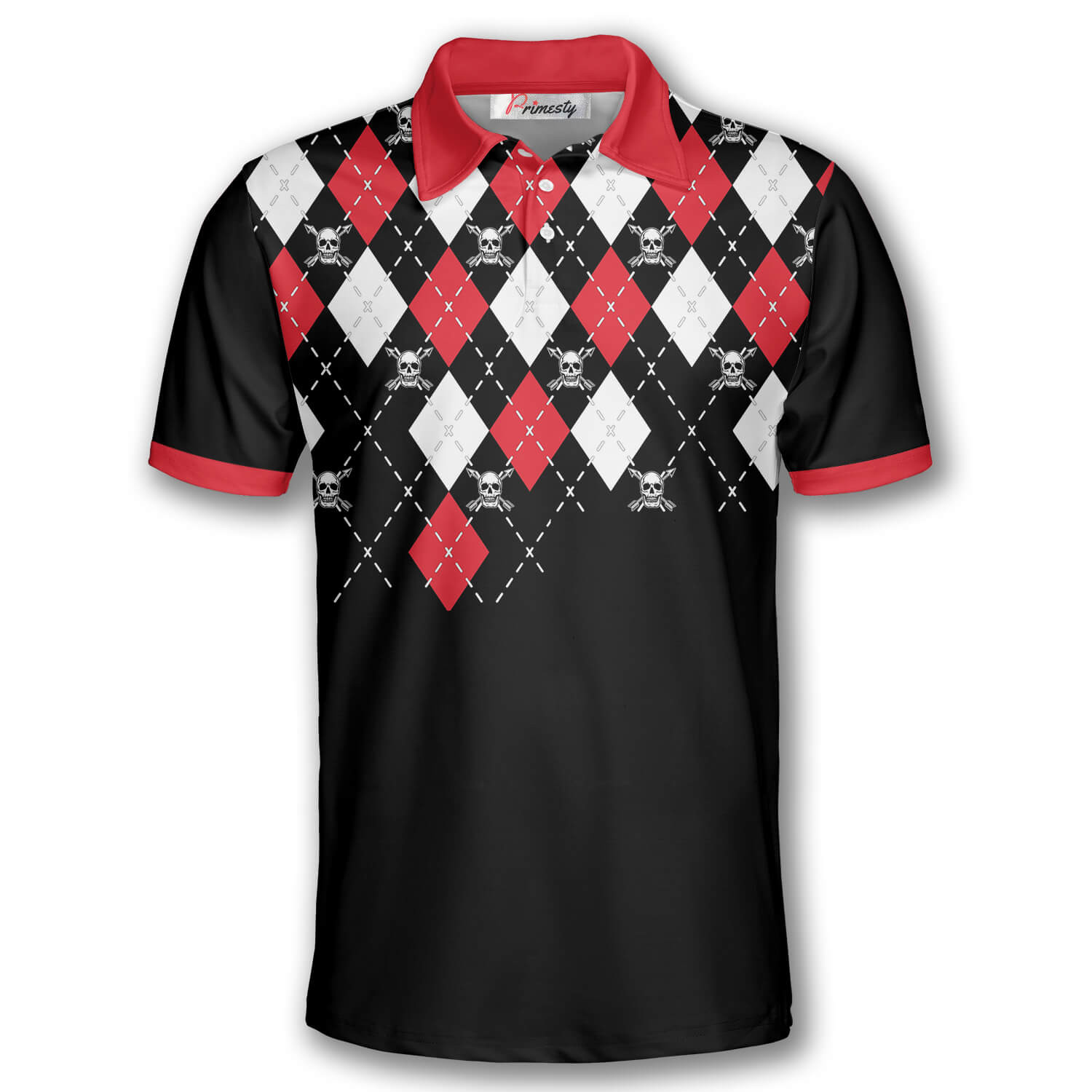 Archery Skull Arrow Argyle Pattern Custom Polo Archery Shirts for Men