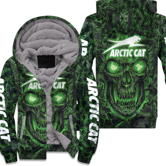Arctic Cat Green Flame Skull 3D Fleece Hoodie