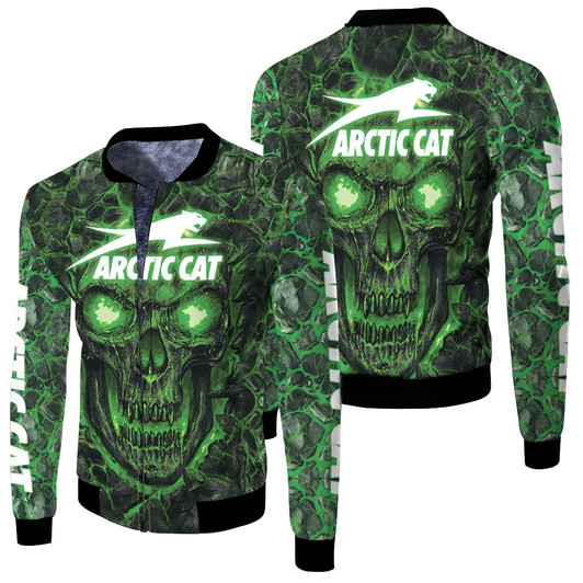 Arctic Cat Green Flame Skull Fleece Bomber Jacket