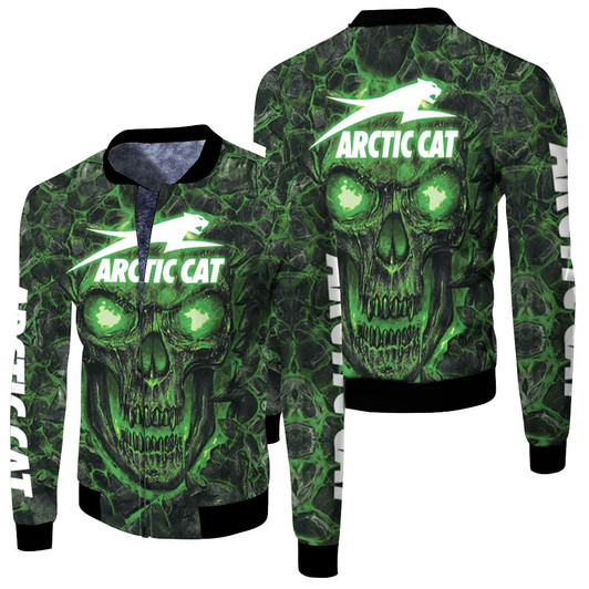 Arctic Cat Green Flame Skull Fleece Bomber Jacket