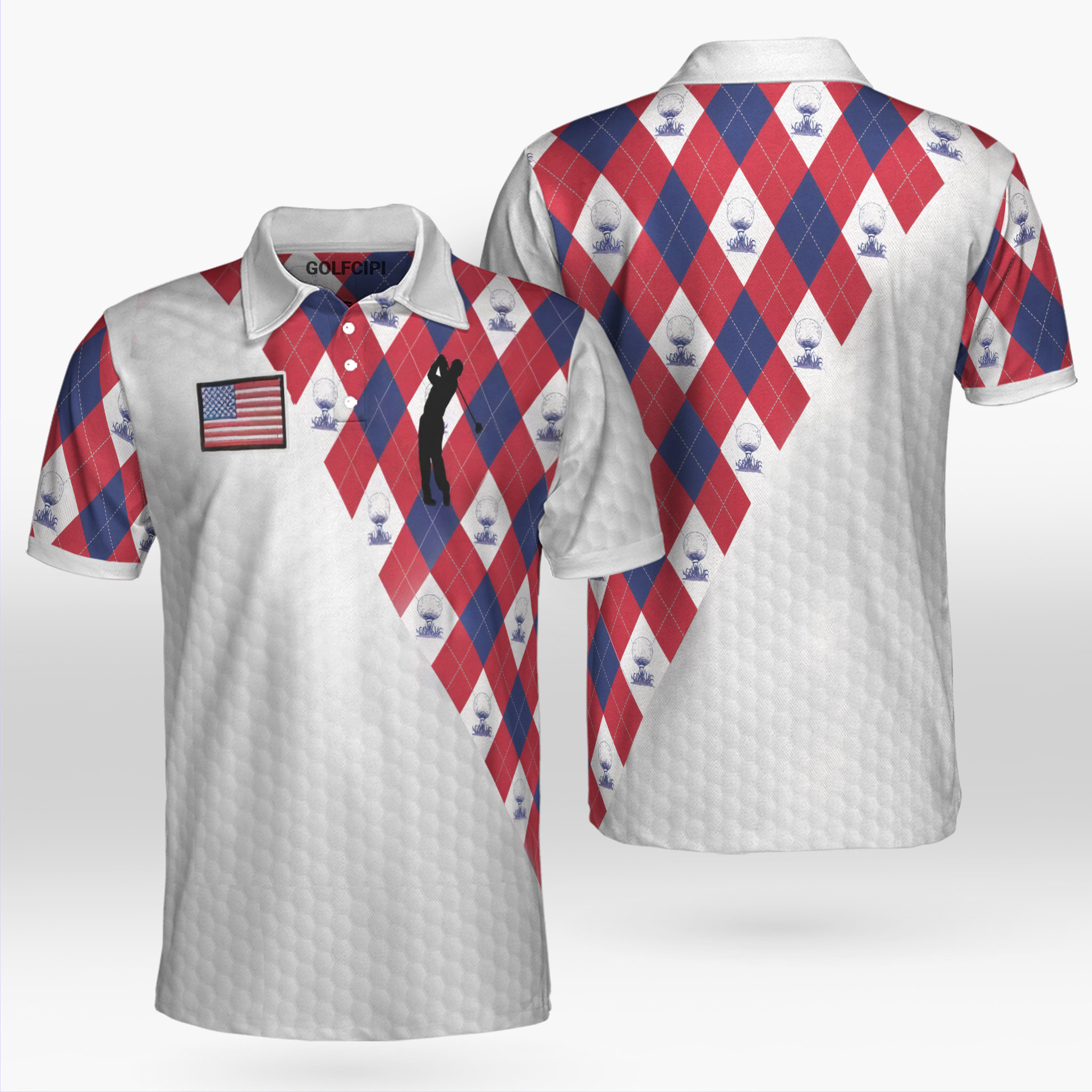 Argyle American Golfer Patterned Golf Shirt Golf Shirts Short Sleeve Polo For Men