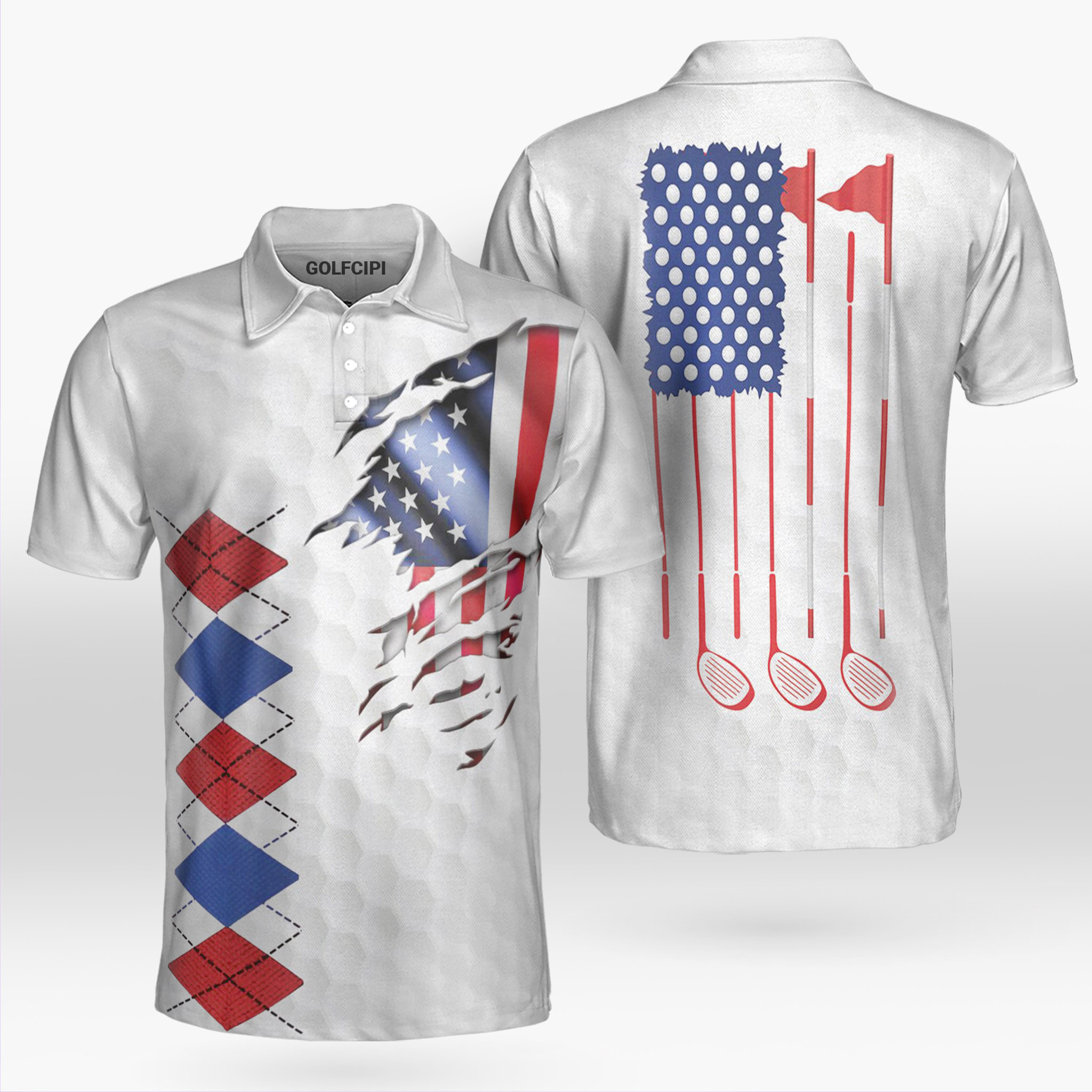 Argyle Patriotic American Flag Golf Polo Shirt Best Golf Shirts For Men