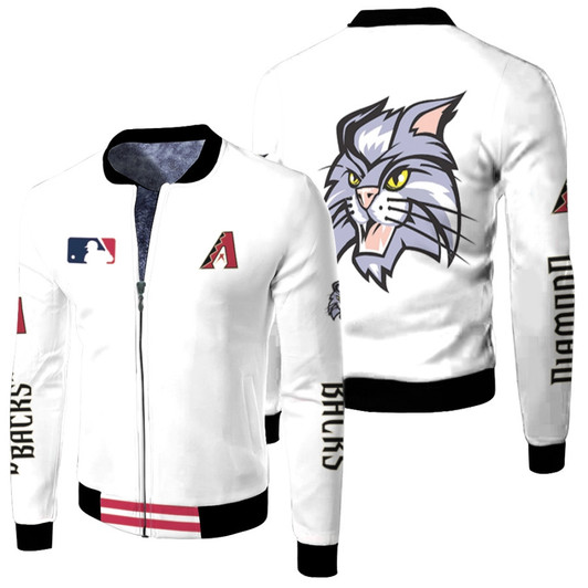 Arizona Diamondbacks Mlb Baseball Team D Baxter The Bobcat Logo White Fleece Bomber Jacket