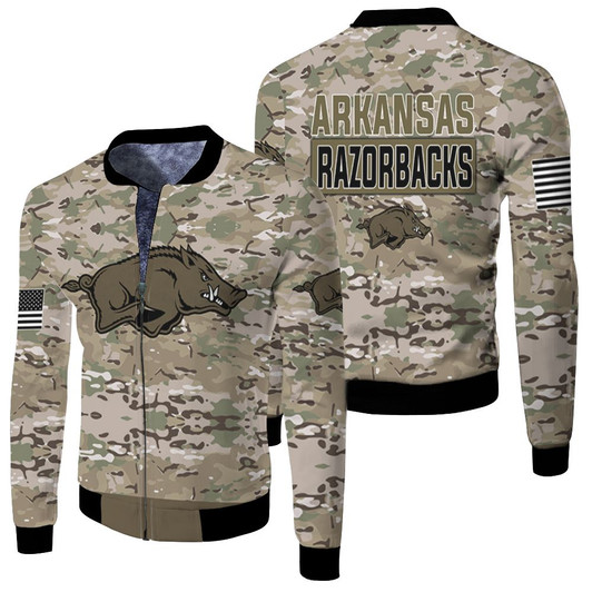 Arkansas Razorbacks Camo Pattern Fleece Bomber Jacket