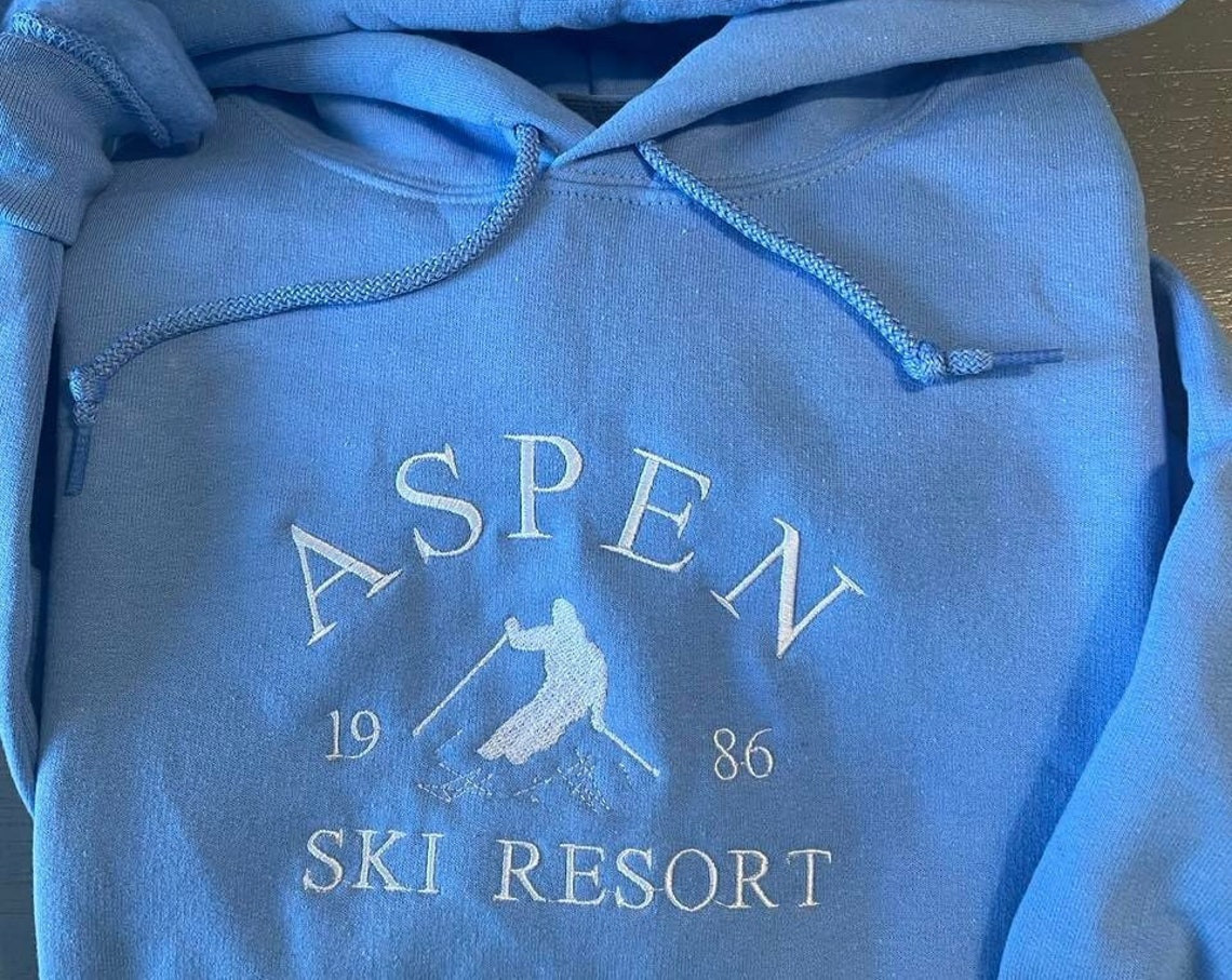 Aspen Ski Resort Embroidered Hoodie Ski Lovers Design Resort Aspen Resort Aspen Hoodies