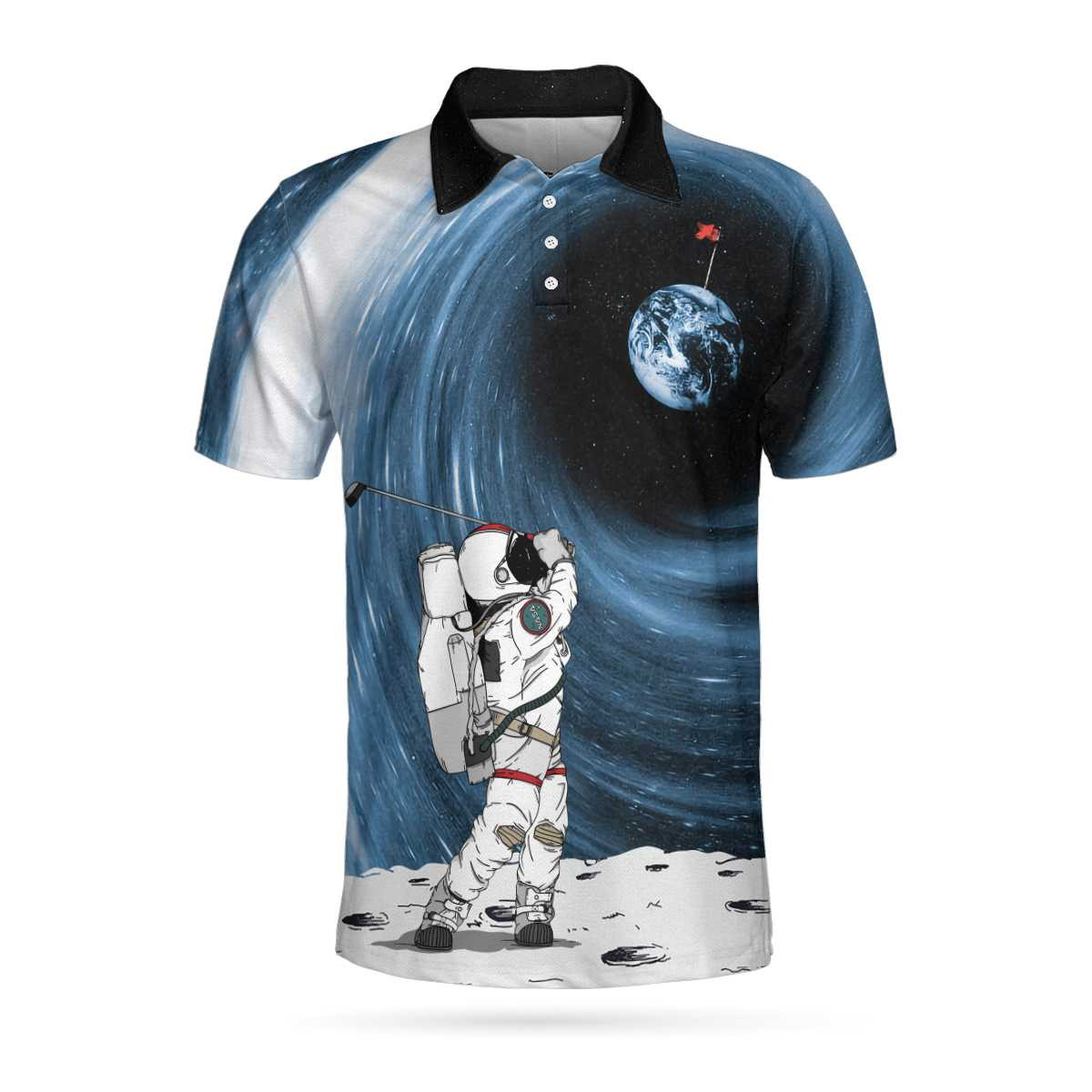 Astronaut Golfing Outer Space Black Golf Polo Shirt Hole 404 Oops Polo Shirt Best Golf Shirt For Men