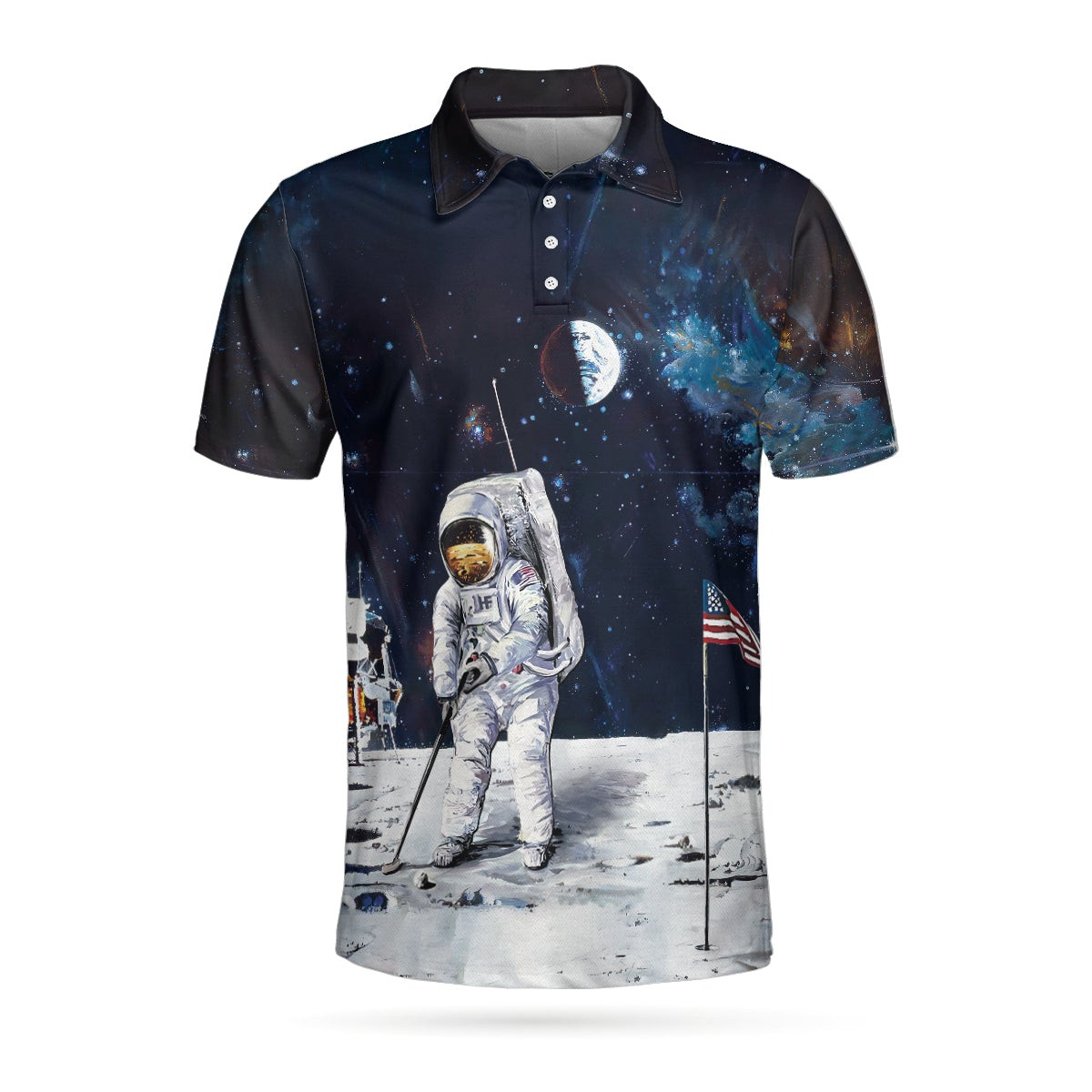 Astronaut Moon Golf Short Sleeve Polo Shirt For Golf American Flag Polo Shirt Best Golf Shirt For Men