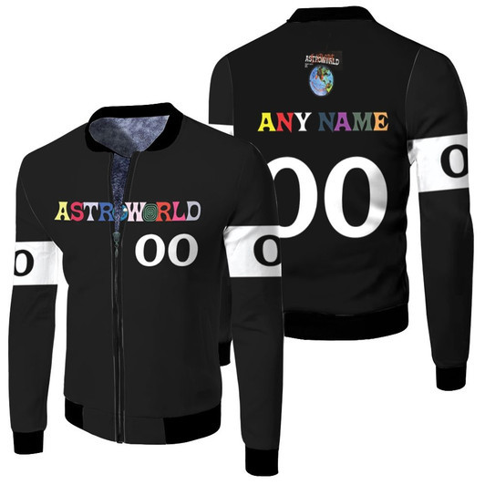Astroworld Colorful Logo By Travis Scott American Rapper Black Fleece Bomber Jacket