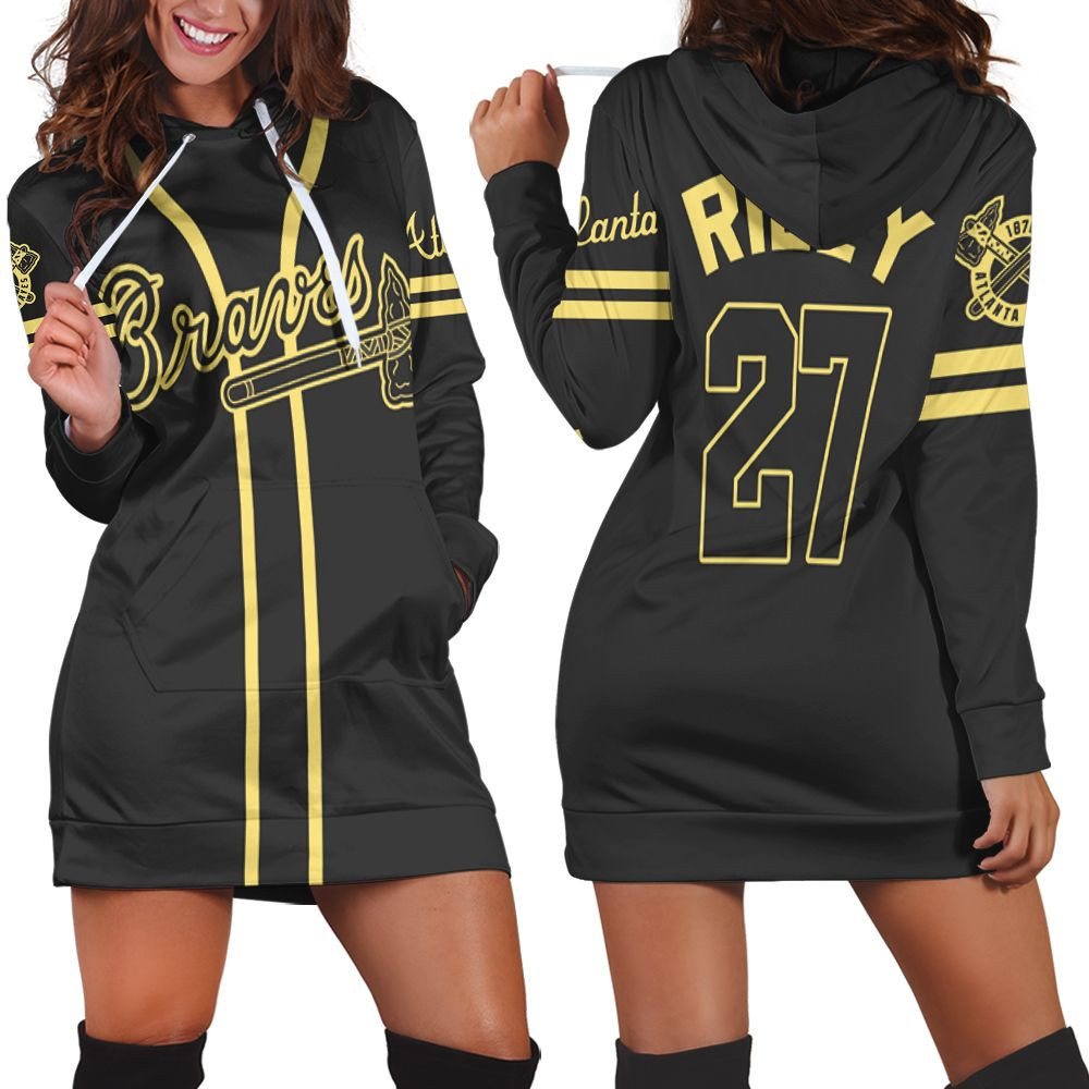 Atlanta Braves Austin Riley 27 Great Player Mlb Black 3d Hoodie Dress Sweater Dress Sweatshirt Dress