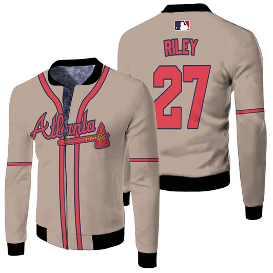 Atlanta Braves Austin Riley 27 Mlb 2020 Grey Match Jersey Style Gift For Braves Fans Fleece Bomber Jacket