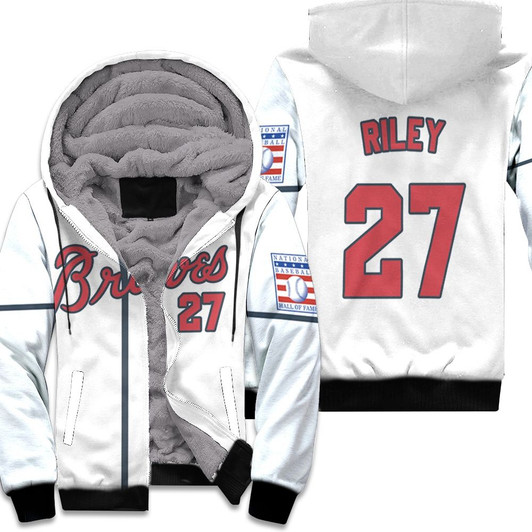 Atlanta Braves Austin Riley 27 Mlb 2020 White Match Jersey Style Gift For Braves Fans Fleece Hoodie