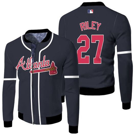 Atlanta Braves Austin Riley 27 Mlb Baseball 2019 Team Navy Jersey Style Gift For Braves Fans Fleece Bomber Jacket