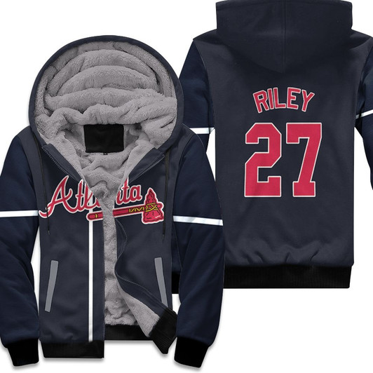 Atlanta Braves Austin Riley 27 Mlb Baseball 2019 Team Navy Jersey Style Gift For Braves Fans Fleece Hoodie