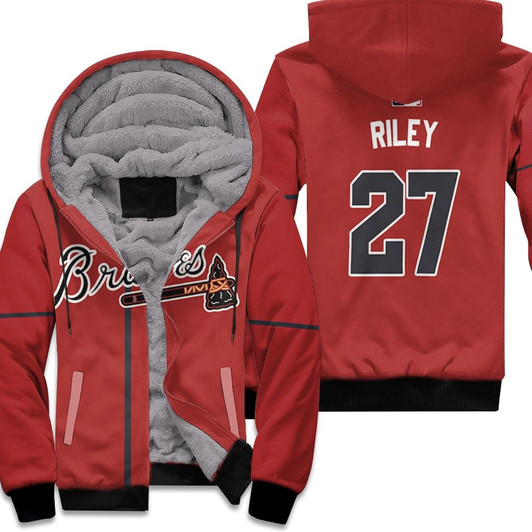 Atlanta Braves Austin Riley 27 Mlb Majestic 2019 Alternate Scarlet Jersey Style Gift For Braves Fans Fleece Hoodie