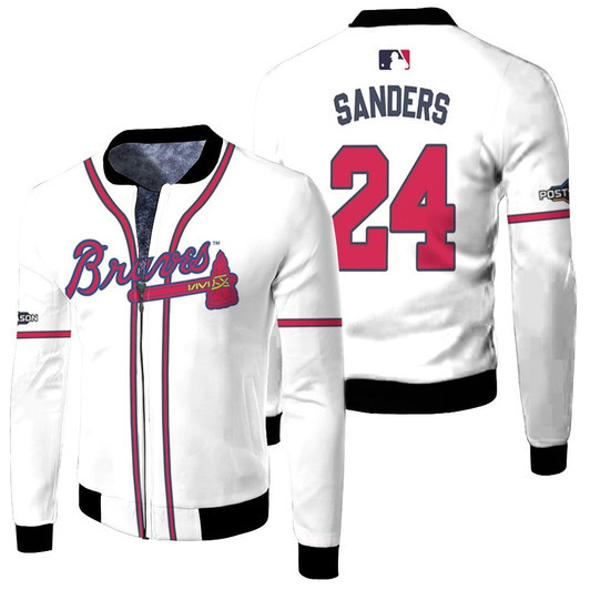 Atlanta Braves Deion Sanders 24 Majestic 2019 Postseason Official White Match Jersey Style Gift For Braves Fans Fleece Bomber Jacket