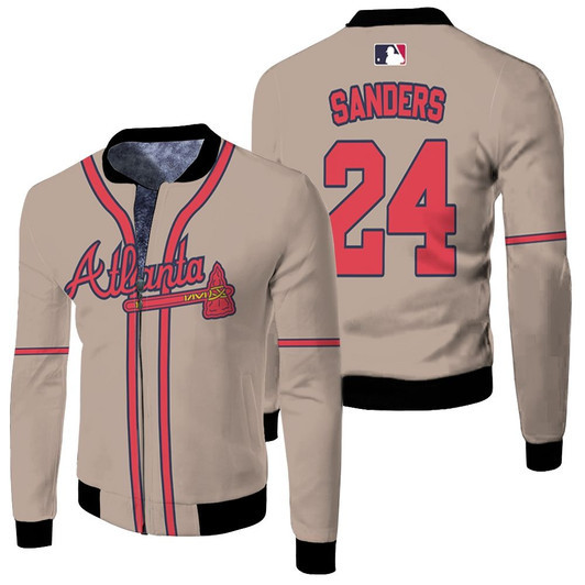 Atlanta Braves Deion Sanders 24 Mlb 2020 Grey Match Jersey Style Gift For Braves Fans Fleece Bomber Jacket