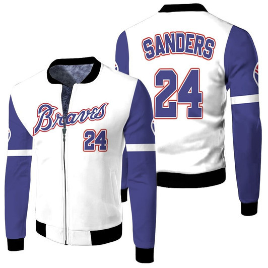 Atlanta Braves Deion Sanders 24 Mlb 2020 White And Blue Match Jersey Style Gift For Braves Fans Fleece Bomber Jacket