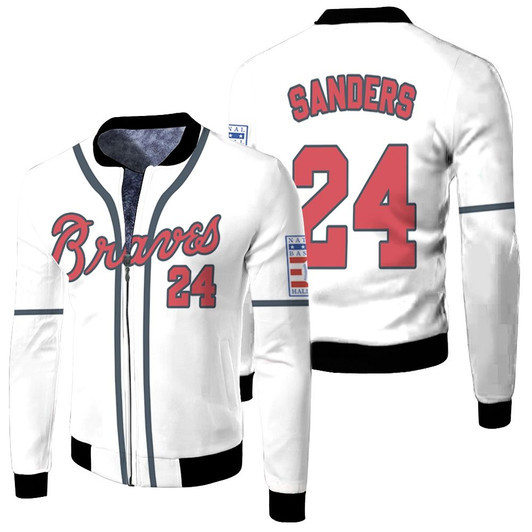 Atlanta Braves Deion Sanders 24 Mlb 2020 White Match Jersey Style Gift For Braves Fans Fleece Bomber Jacket