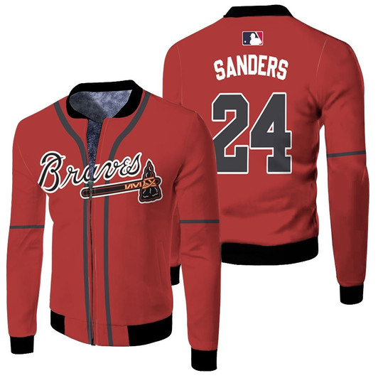 Atlanta Braves Deion Sanders 24 Mlb Majestic 2019 Alternate Scarlet Jersey Style Gift For Braves Fans Fleece Bomber Jacket