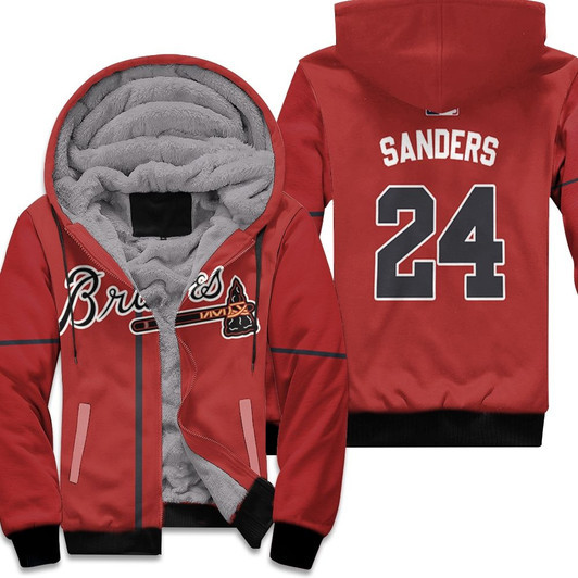 Atlanta Braves Deion Sanders 24 Mlb Majestic 2019 Alternate Scarlet Jersey Style Gift For Braves Fans Fleece Hoodie