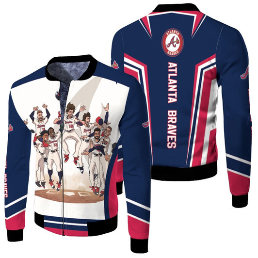 Atlanta Braves Flawless Team Cartoon Version Mlb Baseball Team Blue Fleece Bomber Jacket