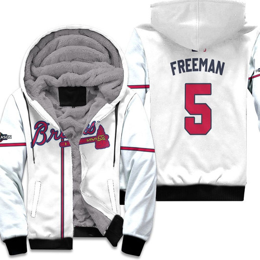 Atlanta Braves Freddie Freeman 05 Majestic 2019 Postseason Official White Match Jersey Style Gift For Braves Fans Fleece Hoodie