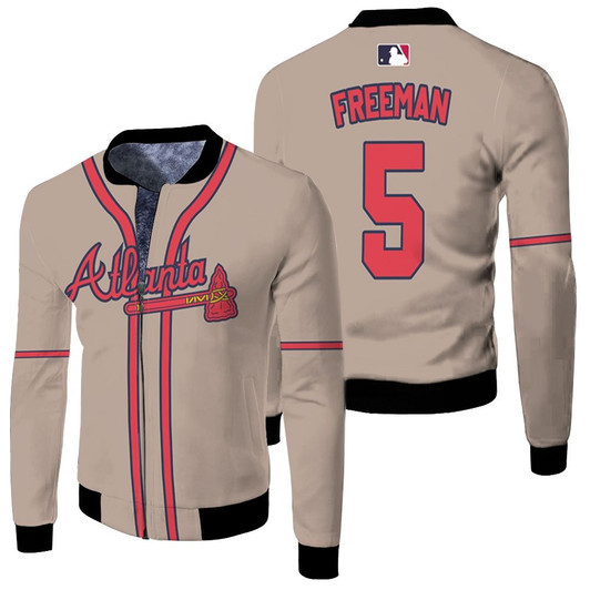 Atlanta Braves Freddie Freeman 05 Mlb 2020 Grey Match Jersey Style Gift For Braves Fans Fleece Bomber Jacket