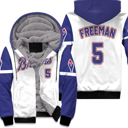 Atlanta Braves Freddie Freeman 05 Mlb 2020 White And Blue Match Jersey Style Gift For Braves Fans Fleece Hoodie