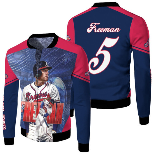 Atlanta Braves Freddie Freeman 5 First Baseman Mlb Baseball Team Fleece Bomber Jacket