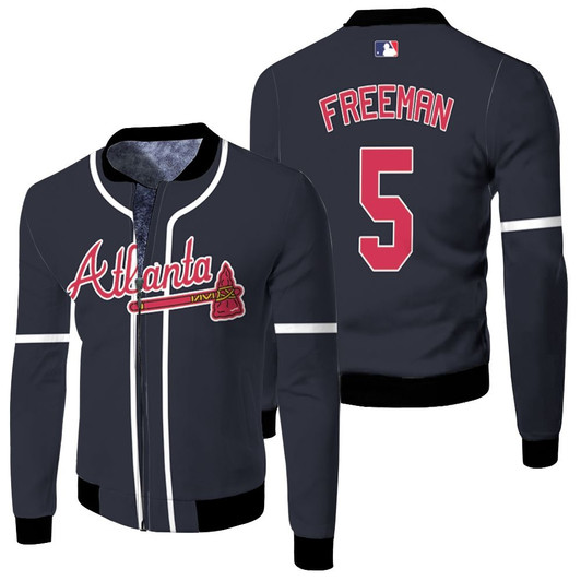 Atlanta Braves Freddie Freeman 5 Mlb Baseball 2019 Team Navy Jersey Style Gift For Braves Fans Fleece Bomber Jacket