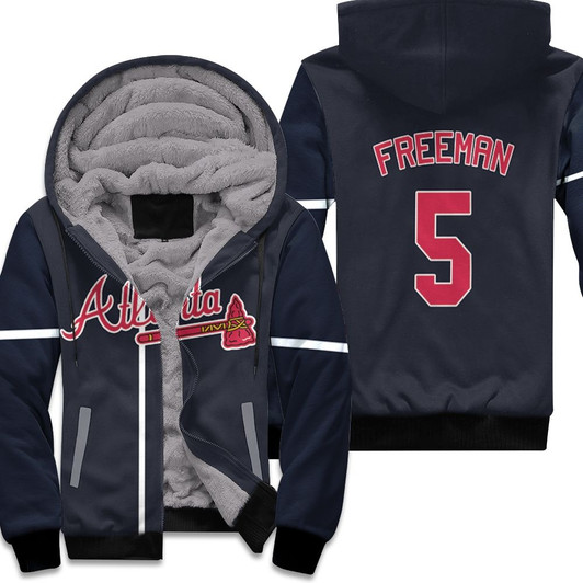 Atlanta Braves Freddie Freeman 5 Mlb Baseball 2019 Team Navy Jersey Style Gift For Braves Fans Fleece Hoodie