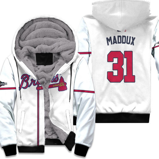 Atlanta Braves Greg Maddux 31 Majestic 2019 Postseason Official White Match Jersey Style Gift For Braves Fans Fleece Hoodie