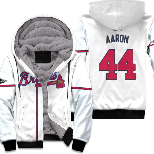 Atlanta Braves Hank Aaron 44 Majestic 2019 Postseason Official White Match Jersey Style Gift For Braves Fans Fleece Hoodie