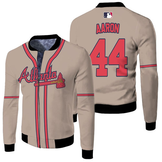 Atlanta Braves Hank Aaron 44 Mlb 2020 Grey Match Jersey Style Gift For Braves Fans Fleece Bomber Jacket