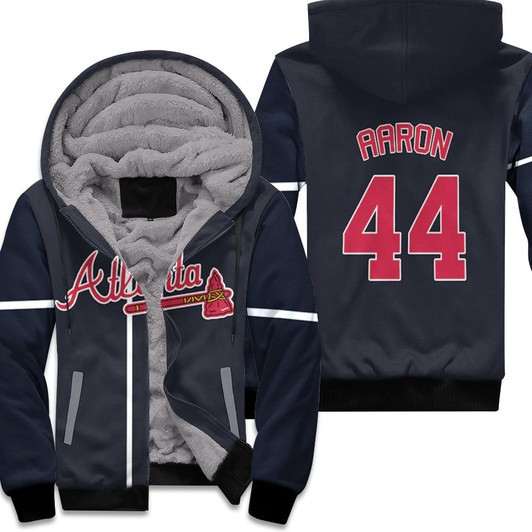 Atlanta Braves Hank Aaron 44 Mlb Baseball 2019 Team Navy Jersey Style Gift For Braves Fans Fleece Hoodie