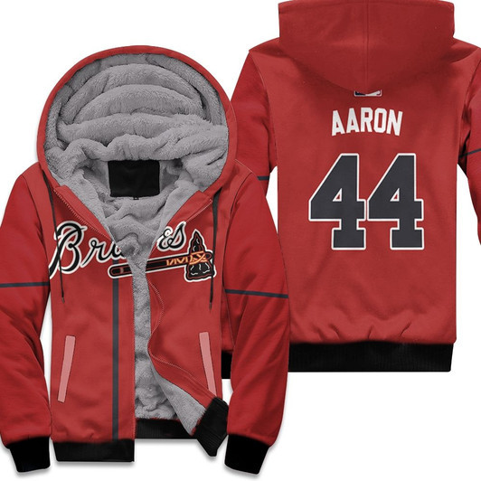 Atlanta Braves Hank Aaron 44 Mlb Majestic 2019 Alternate Scarlet Jersey Style Gift For Braves Fans Fleece Hoodie