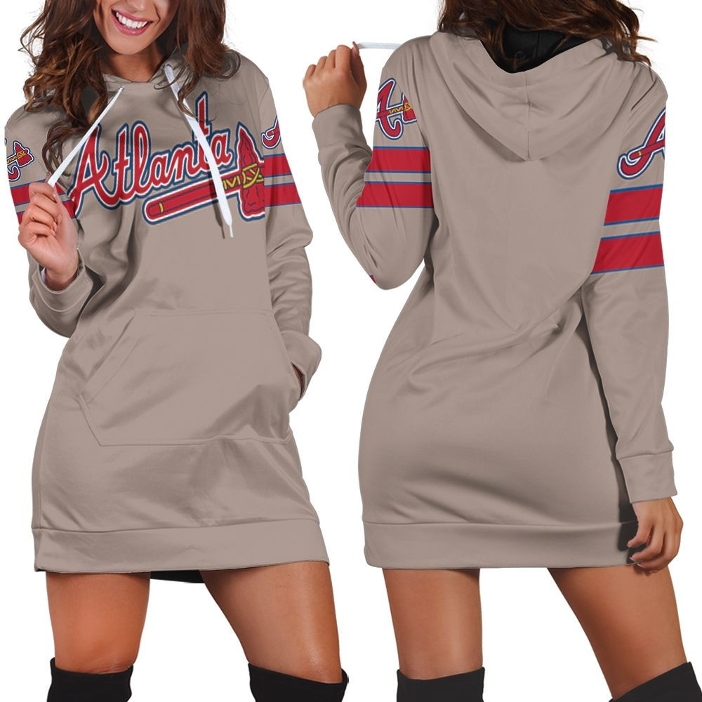 Atlanta Braves Mlb Grey Jersey Inspired Style Hoodie Dress Sweater Dress Sweatshirt Dress