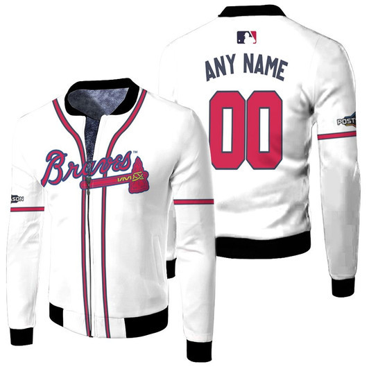 Atlanta Braves Personalized 00 Majestic 2019 Postseason Official White Match Jersey Style Gift For Braves Fans Fleece Bomber Jacket