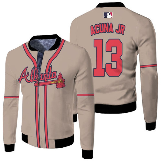 Atlanta Braves Ronald Acuna Jr 13 Mlb 2020 Grey Match Jersey Style Gift For Braves Fans Fleece Bomber Jacket