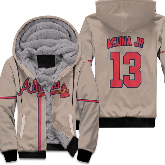 Atlanta Braves Ronald Acuna Jr 13 Mlb 2020 Grey Match Jersey Style Gift For Braves Fans Fleece Hoodie