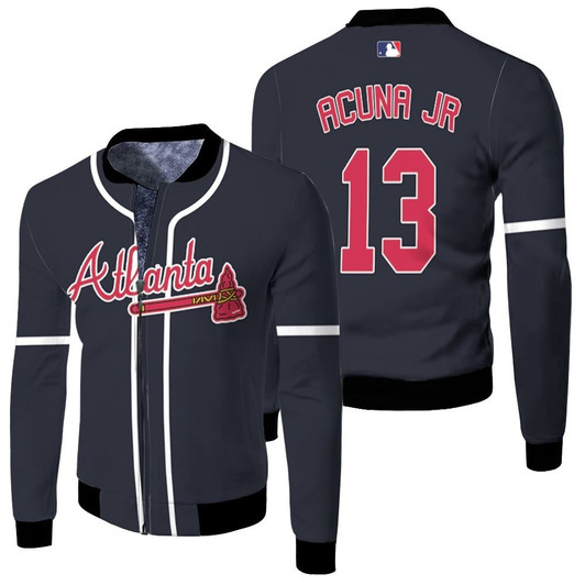 Atlanta Braves Ronald Acuna Jr 13 Mlb Baseball 2019 Team Navy Jersey Style Gift For Braves Fans Fleece Bomber Jacket